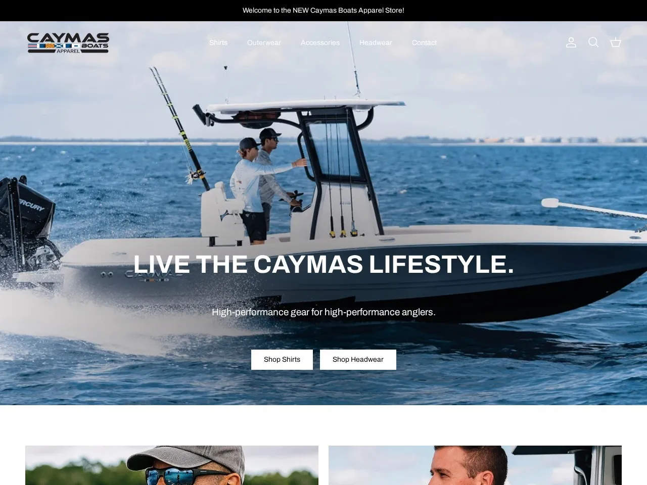 Caymas Boats Apparel website screenshot